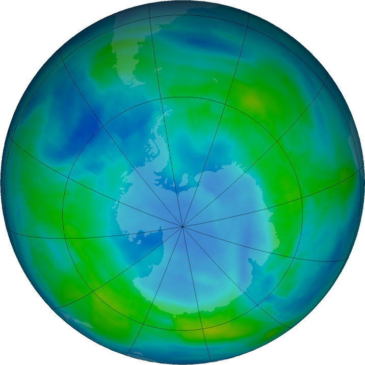 Antarctic ozone map for 23 April 2016